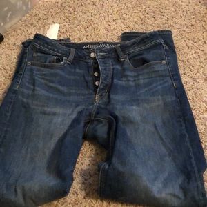 Straight legged high rise jeans